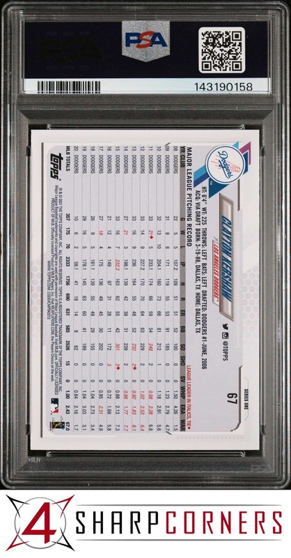 2021 TOPPS #67 CLAYTON KERSHAW DODGERS PSA 10 view 2