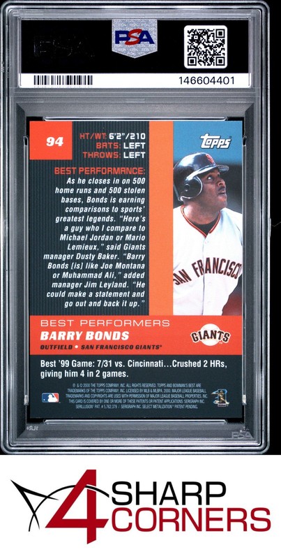 2000 BOWMAN'S BEST #94 BARRY BONDS GIANTS PSA 10 view 2