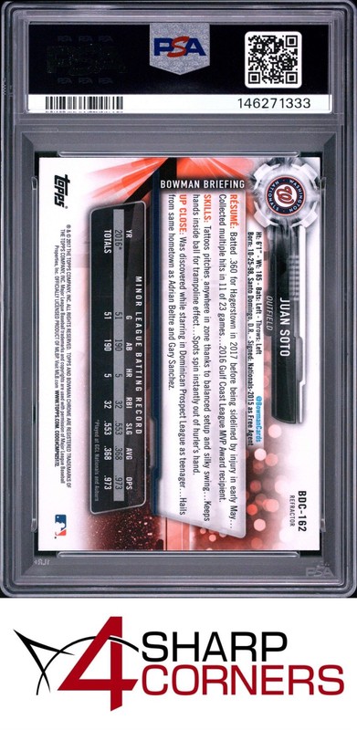 2017 BOWMAN DRAFT CHROME REFRACTOR #BDC162 JUAN SOTO RC PSA 9 view 2