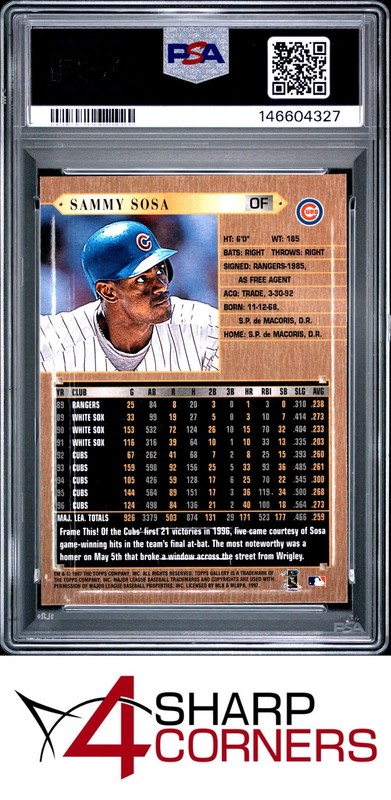 1997 TOPPS GALLERY #84 SAMMY SOSA CUBS PSA 10 view 2