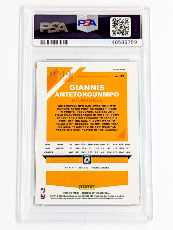 2019-20 Panini Donruss Optic Lime Green #81 Giannis Antetokounmpo /149 PSA 9 view 2