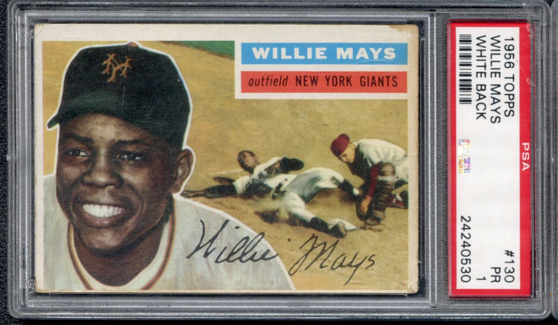 1956 Topps Willie Mays White Back #130 PSA 1 POOR HOF view 1