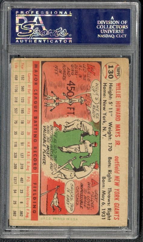 1956 Topps Willie Mays White Back #130 PSA 1 POOR HOF view 2