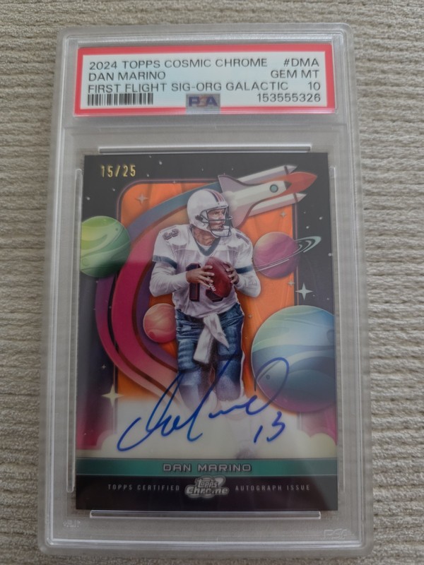 2024 Topps Chrome Cosmic DAN MARINO Auto Orange Galatic 15/25 Dolphins PSA 10 