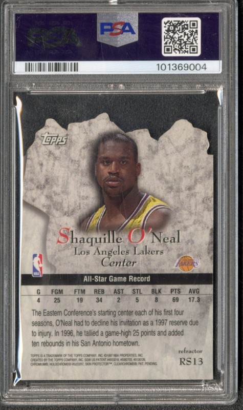 1997-98 Topps Rock Stars Shaquille O'Neal Refractor #RS13 PSA 8 NM-MT HOF view 2