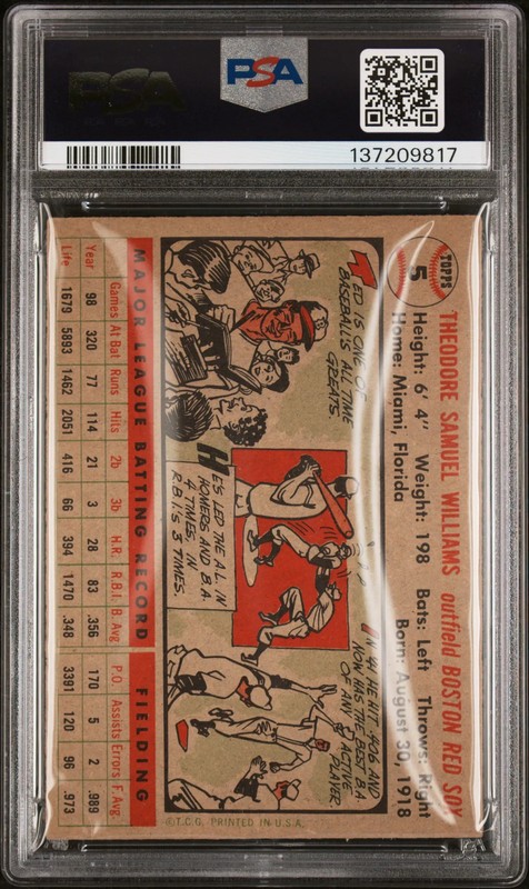 1956 Topps Ted Williams #5 Gray Back PSA 4.5 view 2