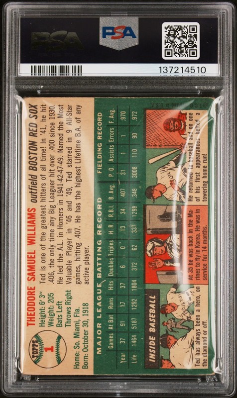 1954 Topps Ted Williams #1 PSA 2 view 2