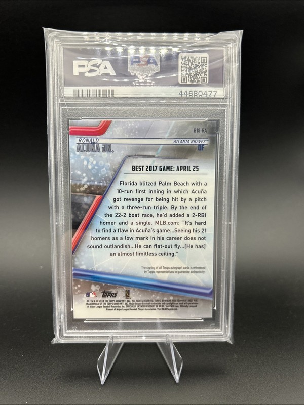 2018 Bowman's Best Ronald Acuna Jr. #B18-RA Autograph Rookie PSA 10 view 2
