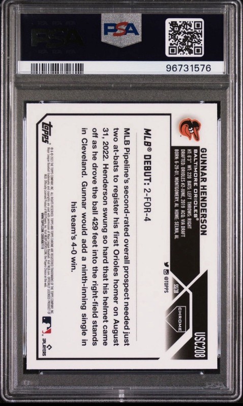 Gunnar Henderson 2023 Topps Chrome Update #USC208 PSA 10 GEM MT RC BALTIMORE  view 2