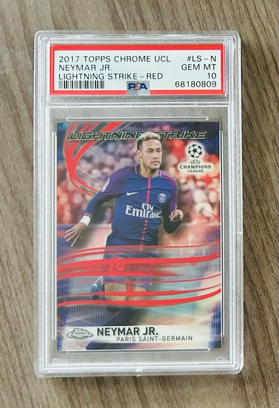 2017-18 Topps Chrome UEFA Neymar Jr. Lightning Strike Red Refractor #/10 PSA 10