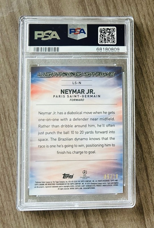 2017-18 Topps Chrome UEFA Neymar Jr. Lightning Strike Red Refractor #/10 PSA 10 view 2