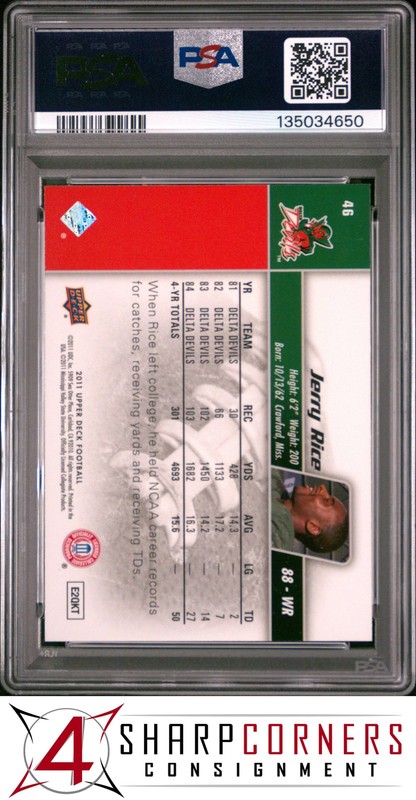 2011 UPPER DECK #46 JERRY RICE HOF PSA 10 view 2
