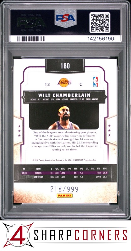 2009 PANINI CLASSICS #160 WILT CHAMBERLAIN HOF #/999 POP 1 PSA 10 view 2
