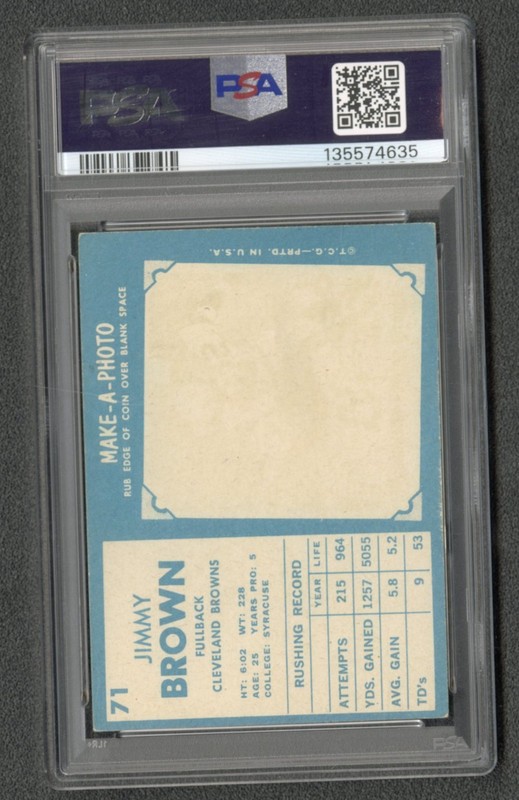 1961 Topps Jim Brown #71 PSA 3 VERY GOOD HOF view 2