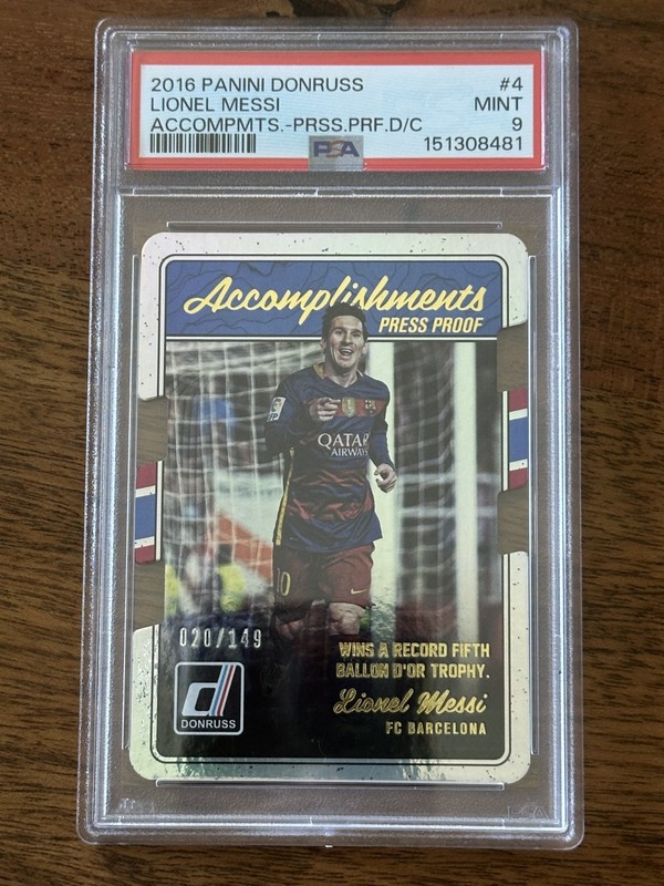 2016 Donruss Lionel Messi #4 Accomplishments Press Proof Die-Cut /149 PSA 9 Mint