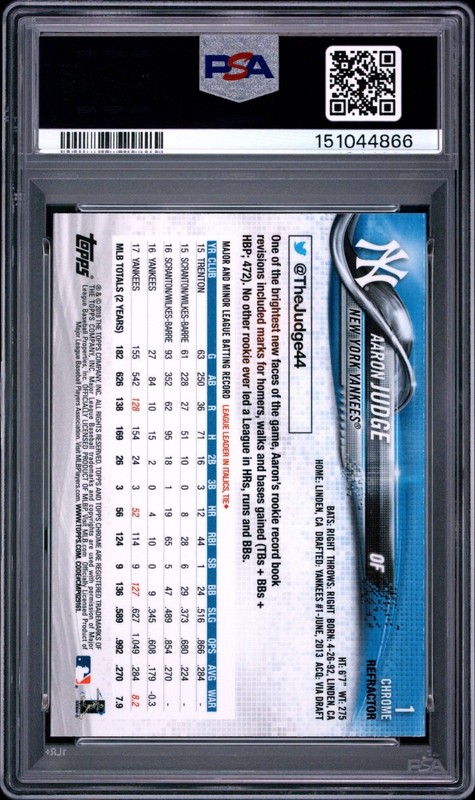 2018 Topps Chrome Aaron Judge Batting Refractor #1 PSA 10 Gem Mint view 2