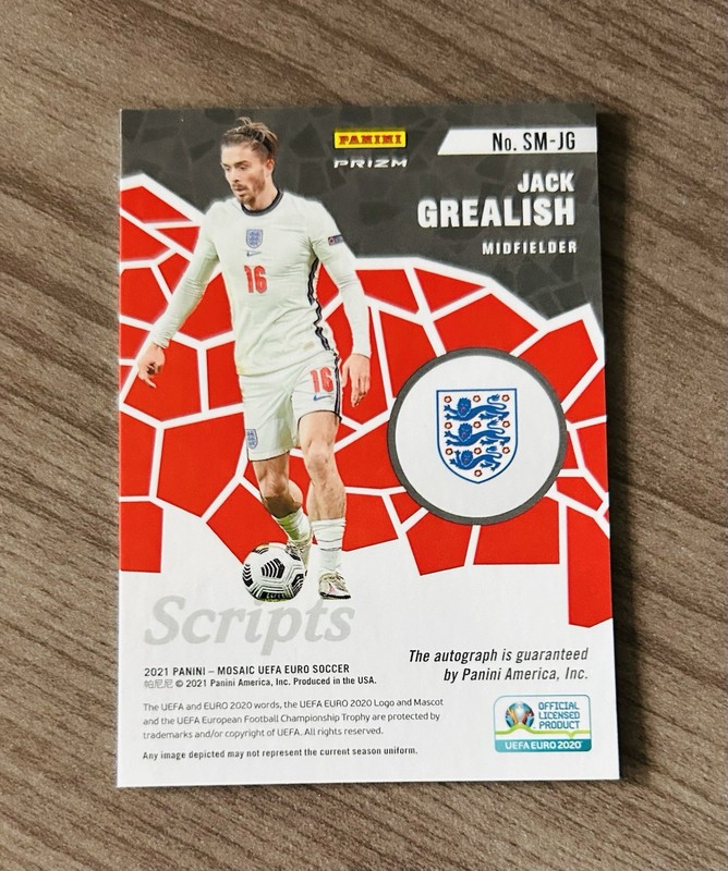 2020 Panini Mosaic Euro Jack Grealish Auto Card view 2