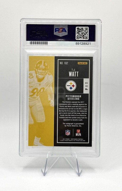 2017 Panini Contenders TJ Watt Rookie Ticket #102 Auto RC PSA 9 Steelers view 2