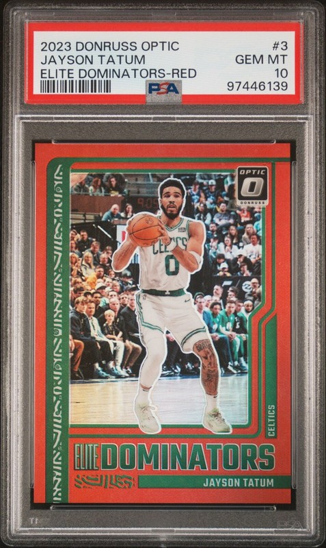 2023-24 Donruss Optic Elite Dominators Red Prizm /99 Jayson Tatum PSA 10 GEM MT