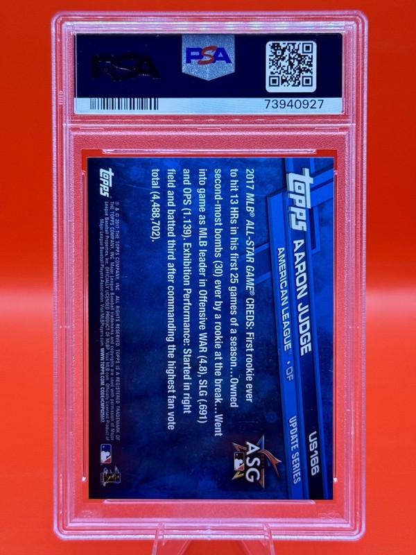 2017 Topps Update Series - All-Star Aaron Judge #US166 Rainbow Foil (RC) PSA 8 view 2