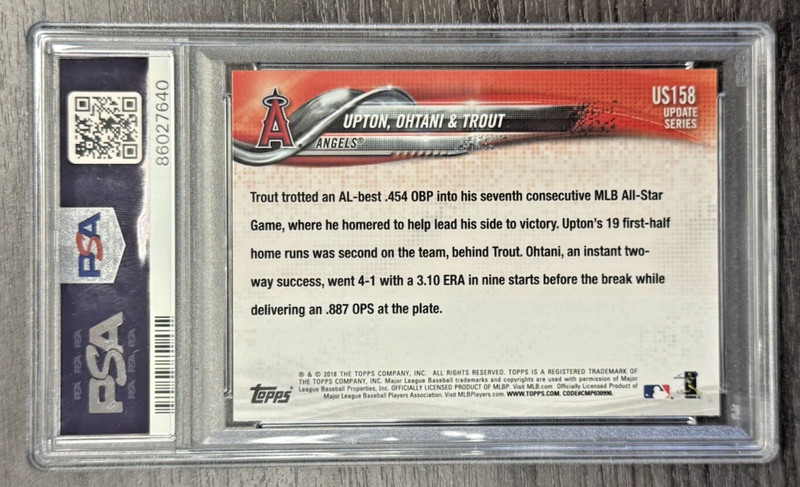 2018 Shohei Ohtani Rookie W/ Trout/Upton #US158 (RC) Topps Update PSA 9 view 2