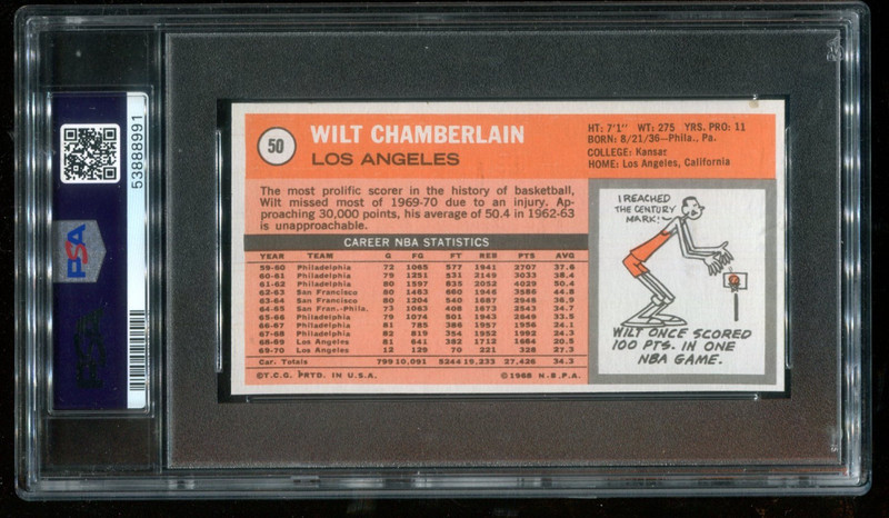1970 Topps #50 Wilt Chamberlain PSA 6 EX-MT Lakers HOF~(DG) view 2