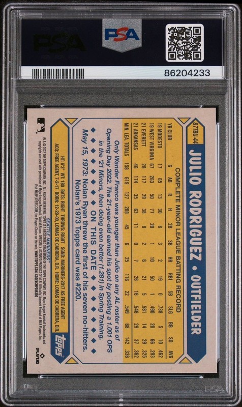 2022 Topps Update JULIO RODRIGUEZ 1987 Topps Baseball Rookie RC PSA 10 Gem Mint view 2