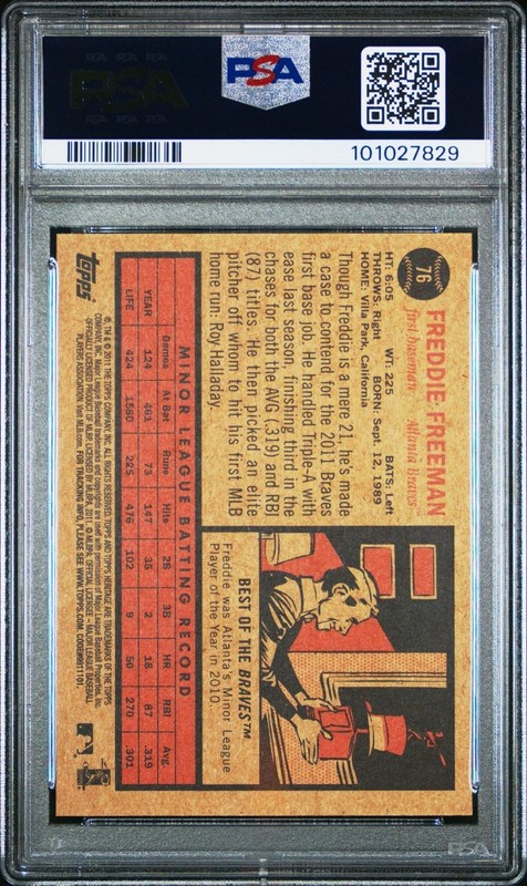 2011 Topps Heritage FREDDIE FREEMAN Rookie RC PSA 10 Gem Mint Atlanta Braves view 2