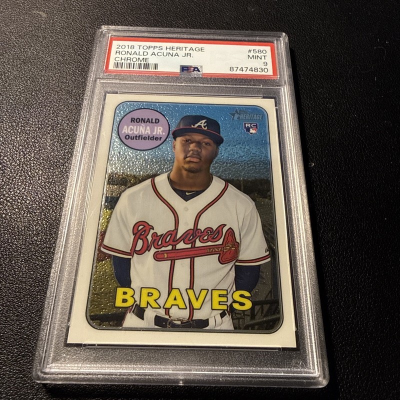 2018 TOPPS HERITAGE CHROME #580 RONALD ACUNA JR. ROOKIE RC 509/999 PSA 9 view 2