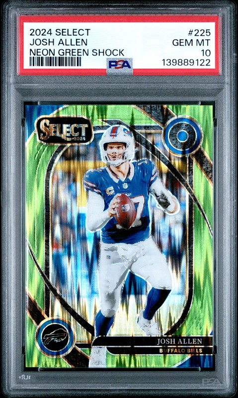Josh Allen 2024 Panini Select #225 Neon Green Shock /499 PSA10 GEM MT Bills