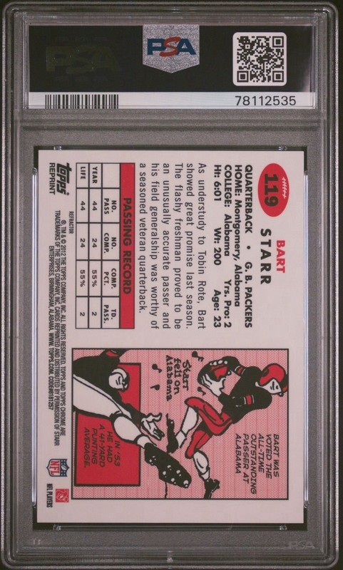 Bart Starr 2012 Topps Chrome Rookie Reprint Refractor # 119 PSA 9 #49/99 RC 1957 view 2