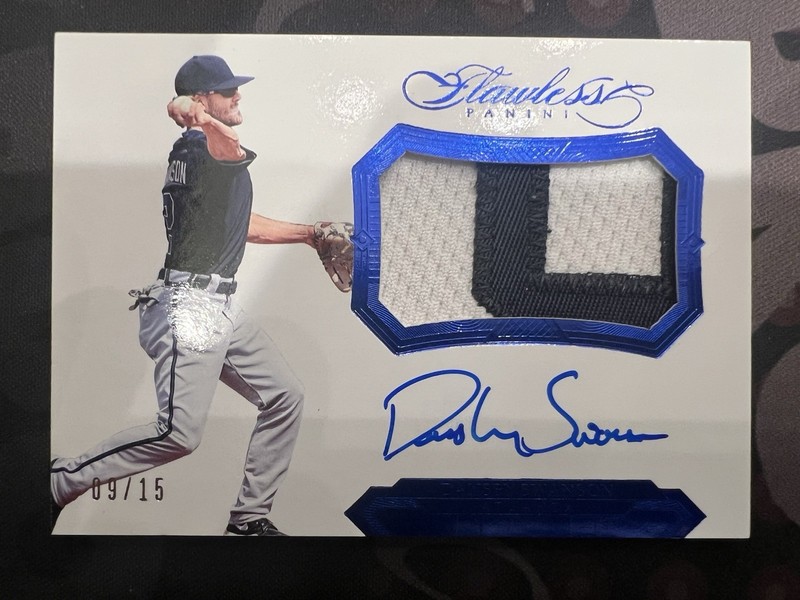 2017 Panini Flawless CUBS DANSBY SWANSON SAPPHIRE ROOKIE PATCH AUTO RC 09/15