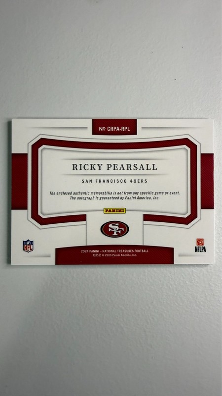 2024 National Treasures #CRPA-RPL Ricky Pearsall rc patch auto view 2