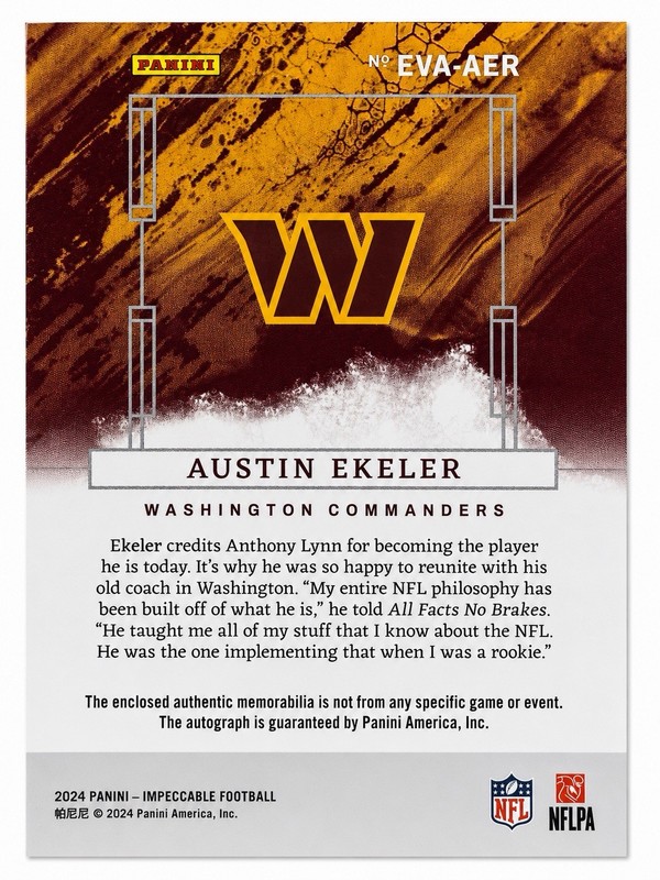 2024 Panini Impeccable Elegance Veteran /75 Austin Ekeler #EVA-AER Patch Auto view 2