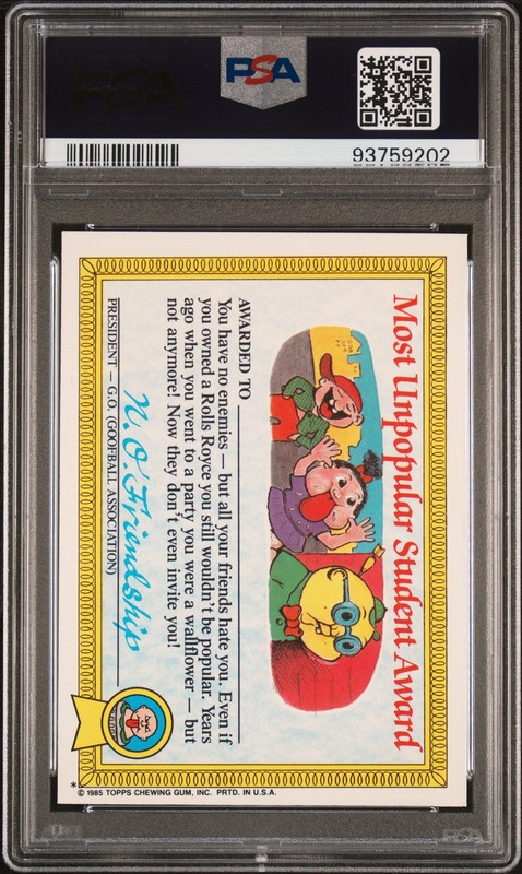 1985 Topps Garbage Pail Kids Series 1 21a Virus Iris Glossy PSA 8 Pop 66 view 2