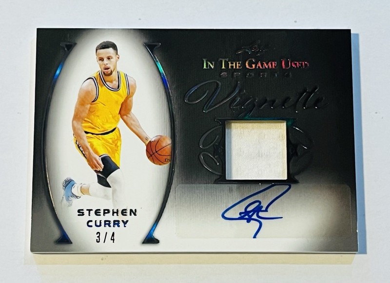 2022 Leaf In the Game-Used Black Vignette STEPHEN CURRY Auto /4 Game Used Patch