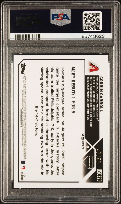 2023 Topps Chrome Update Corbin Carroll Rookie Debut Gold /50 PSA 9 view 2