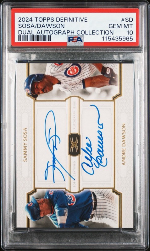 2024 Topps Definitive Sammy Sosa & Andre Dawson Dual Auto /35 PSA 10 Pop 1 Cubs