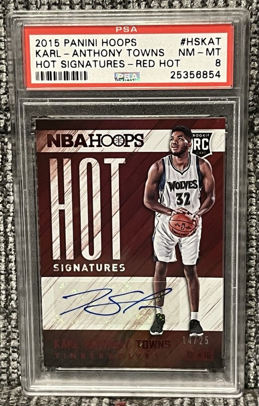 Karl Anthony Towns 2015 NBA Hoops Auto Rookie RC Red /25 PSA 8 Knicks Finals MVP