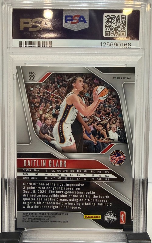 2024 Panini Prizm WNBA #22 Caitlin Clark WNBA Logo Prizms RC PSA 8 view 2