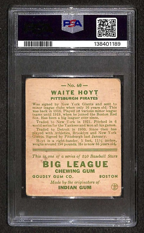 1933 Goudey #60 Waite Hoyt HOF  PSA 1.5 FAIR C105180 view 2