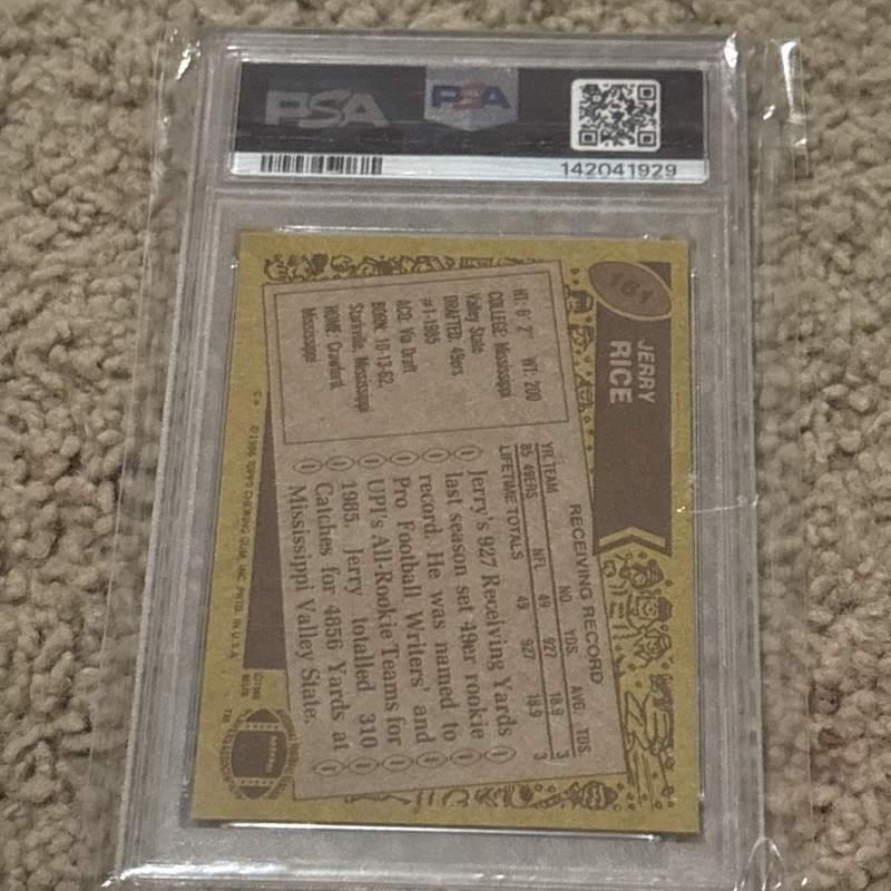 1986 Topps - Jerry Rice #161 C* on Copyright Line (RC) Psa 5 view 2