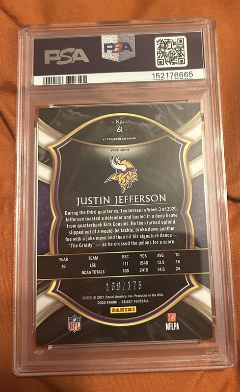 2020 PANINI SELECT BLUE PRIZM #61 JUSTIN JEFFERSON ROOKIE RC 138/175 PSA 9 view 2