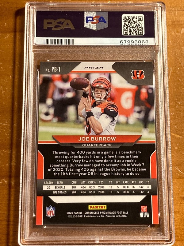 2020 Panini Chronicles Joe Burrow Prizm Black Silver RC Rookie #PB-1 PSA 9 MINT view 2