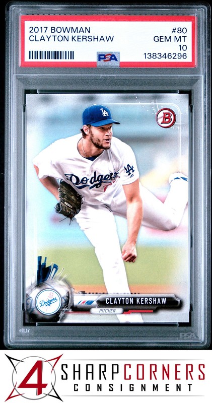 2017 BOWMAN #80 CLAYTON KERSHAW DODGERS PSA 10