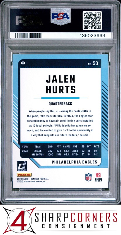 2024 PANINI DONRUSS #50 JALEN HURTS PSA 10 view 2