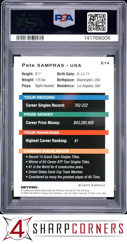 2003 NETPRO ELITE EVENT EDITION #E14 PETE SAMPRAS HOF PSA 9 view 2