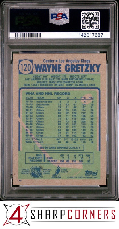 1990 TOPPS #120 WAYNE GRETZKY KINGS HOF PSA 9 view 2