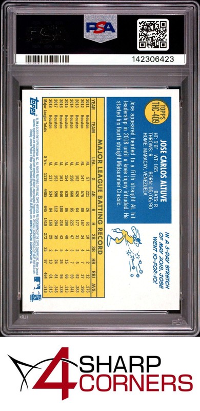 2019 TOPPS HERITAGE CHROME PURPLE REFRACTOR #409 JOSE ALTUVE POP 3 PSA 9 view 2