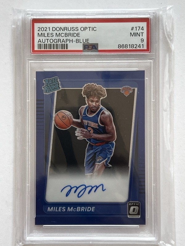 2021-22 Panini Donruss Optic Miles McBride  RC Rated Rookie Auto Blue /49 PSA 9